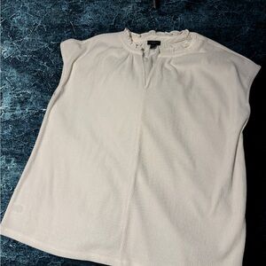 Ann Taylor Off-White Ruffle Neck Sleeveless Top